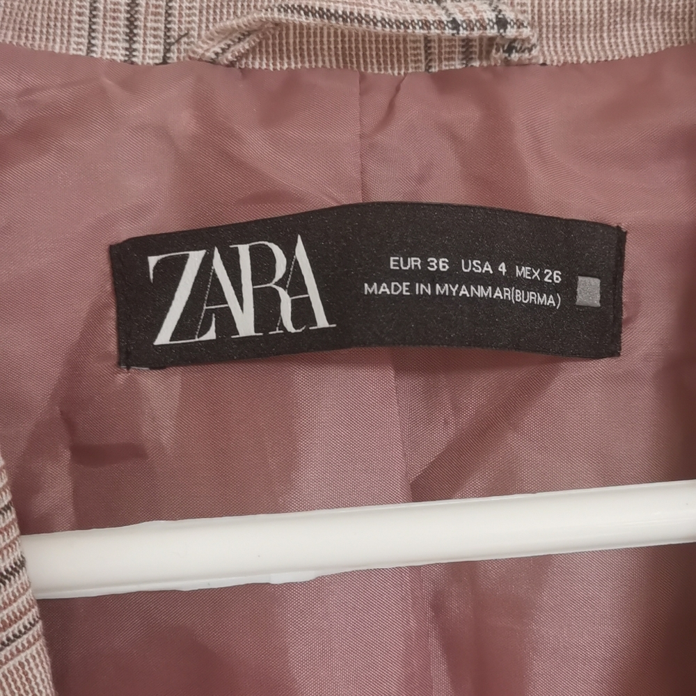 Zara Women's Plaid Pink Long Sleeve Single Button Blazer Jacket Size 4 - Picture 2 of 7